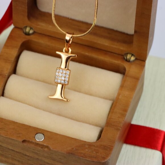 "Rose Gold I Alphabet Pendant with Crystal Accent for Women, XPPT1420 - Picture 10 of 13